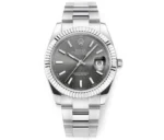 Rolex Datejust 41mm Watch – Silver Fluted Bezel, Grey Dial, Stainless Steel Bracelet Rolex