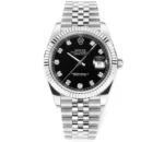 Rolex Datejust 41mm Watch – Silver with Black Dial, Diamond Markers