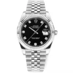 Rolex Datejust 41mm Watch – Silver with Black Dial, Diamond Markers