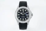 Rolex Yacht-Master 42mm Black Dial Diamond Bezel Rubber Strap Watch