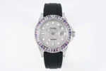 Rolex Yacht-Master 42mm Platinum Case Watch with Diamond & Amethyst Bezel and Black Rubber Strap