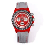 Rolex Daytona Carbon Fiber Night Glow Case Watch – Red Dial, Grey Strap