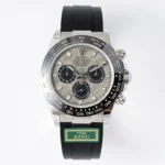 Rolex Daytona Cosmograph Watch – Silver Dial, Black Rubber Strap