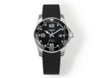 Longines Conquest Black Dial Rubber Strap