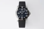 Longines Conquest Black Dial Rubber Strap