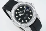Rolex Yacht-Master 42mm Black Dial Diamond Bezel Rubber Strap Watch - Image 2