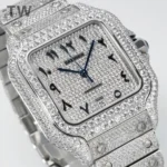 Cartier Santos Full Diamond Watch Silver - Image 8