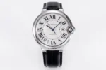 Cartier Ballon Bleu 42mm Silver Black Leather