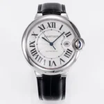 Cartier Ballon Bleu 42mm Silver Black Leather