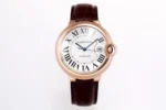 Cartier Ballon Bleu 42mm Rose Gold Brown Leather