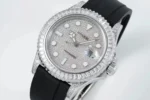 Rolex Yacht-Master 42mm Diamond Set Watch – Silver Dial with Black Rubber Strap - Image 3