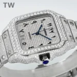 Cartier Santos Full Diamond Watch Silver - Image 7